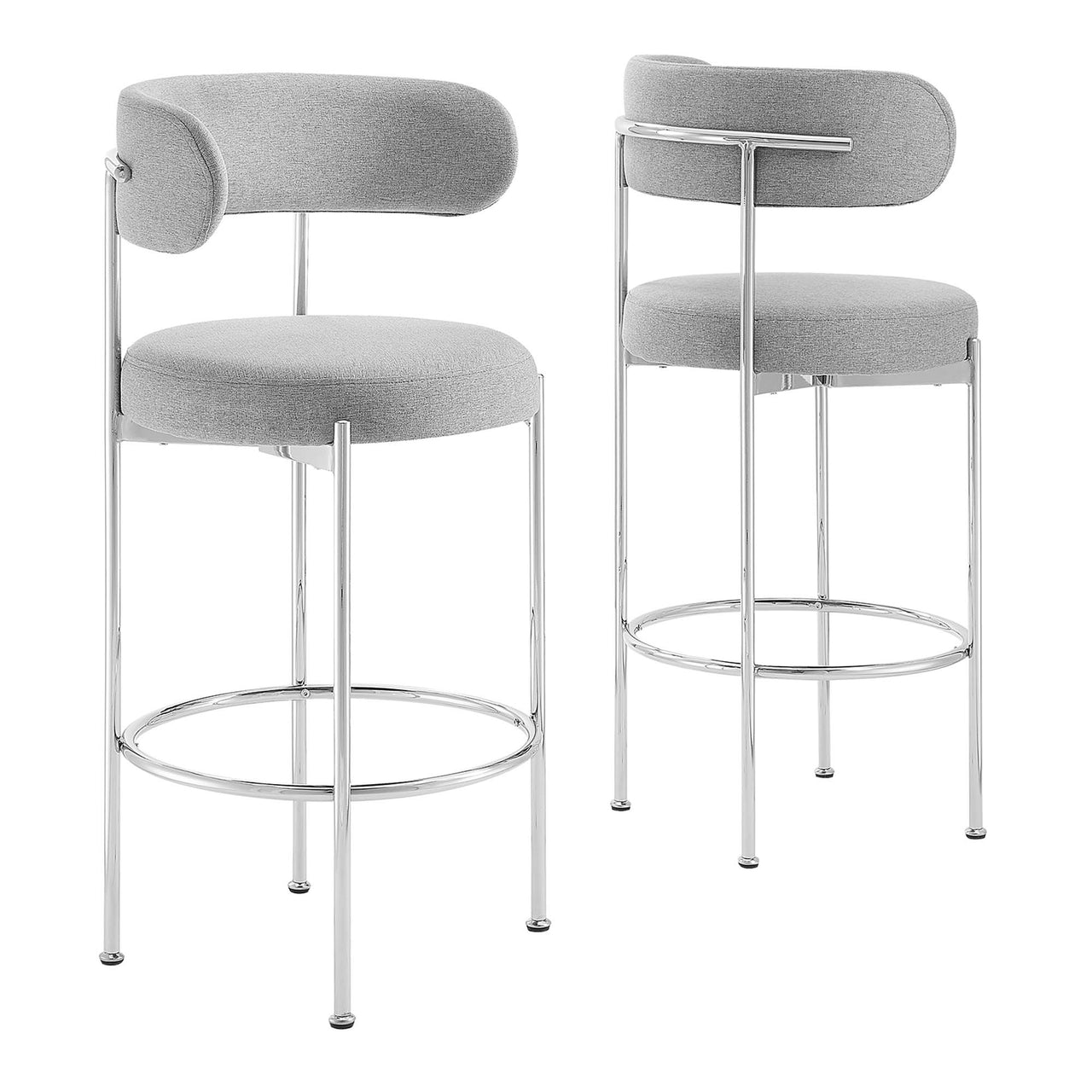 Cael Fabric Bar Stools Set of 2, Gray & Silver
