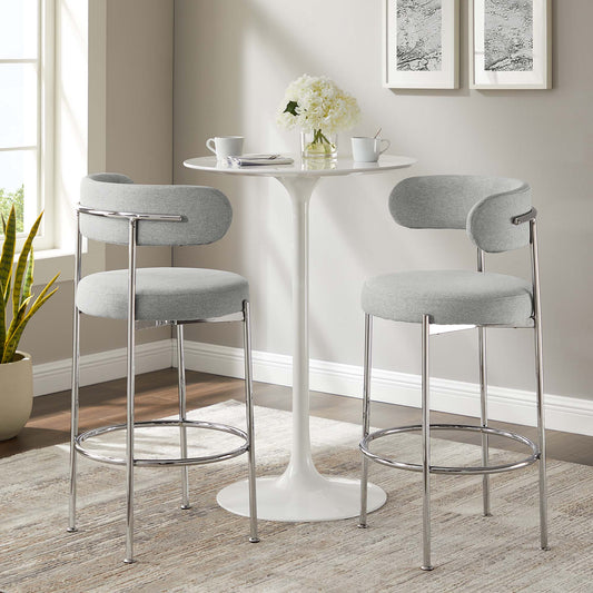 Cael Fabric Bar Stools Set of 2, Gray & Silver