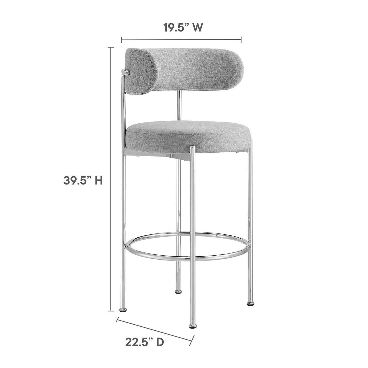 Cael Fabric Bar Stools Set of 2, Gray & Silver