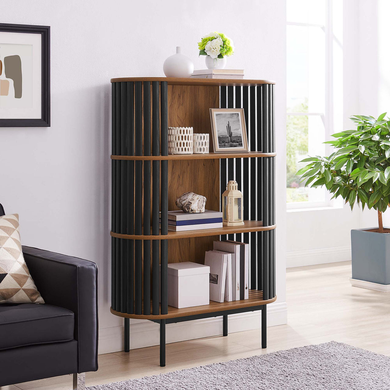 Strathen Display Cabinet, Walnut & Black