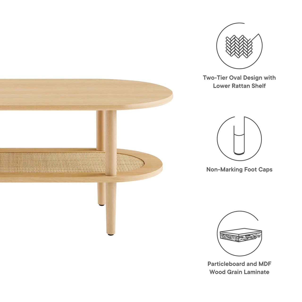 Elevea Oval Coffee Table, Oak