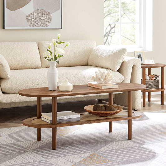 Elevea Oval Coffee Table, Walnut