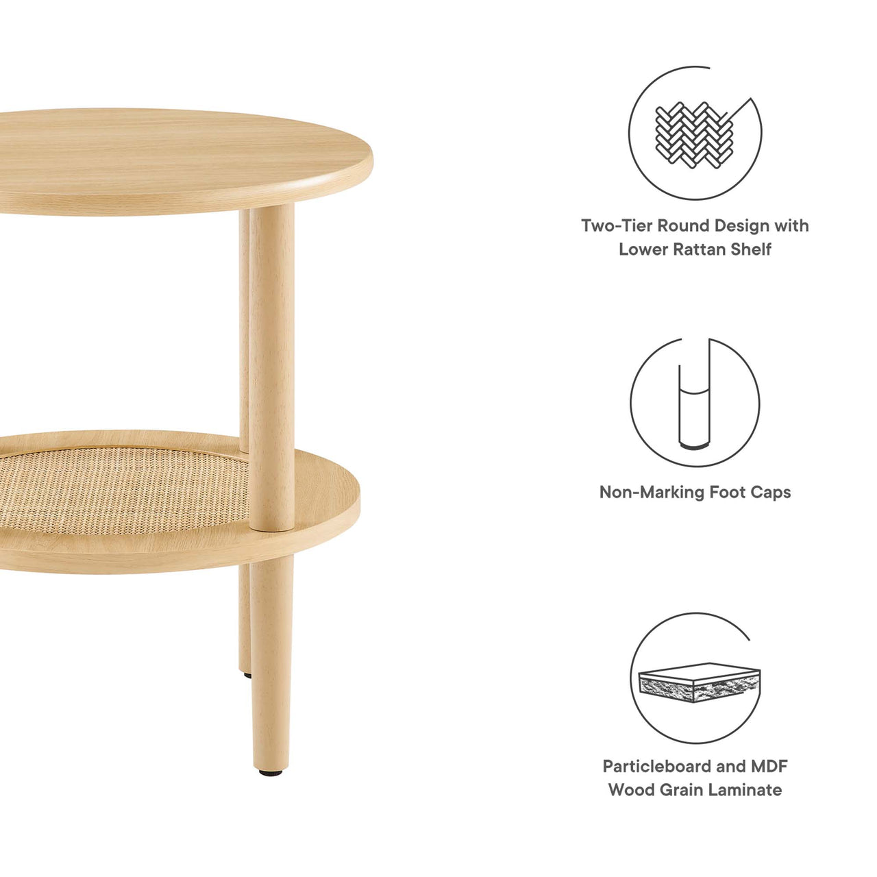 Elevea Round Side Table, Oak