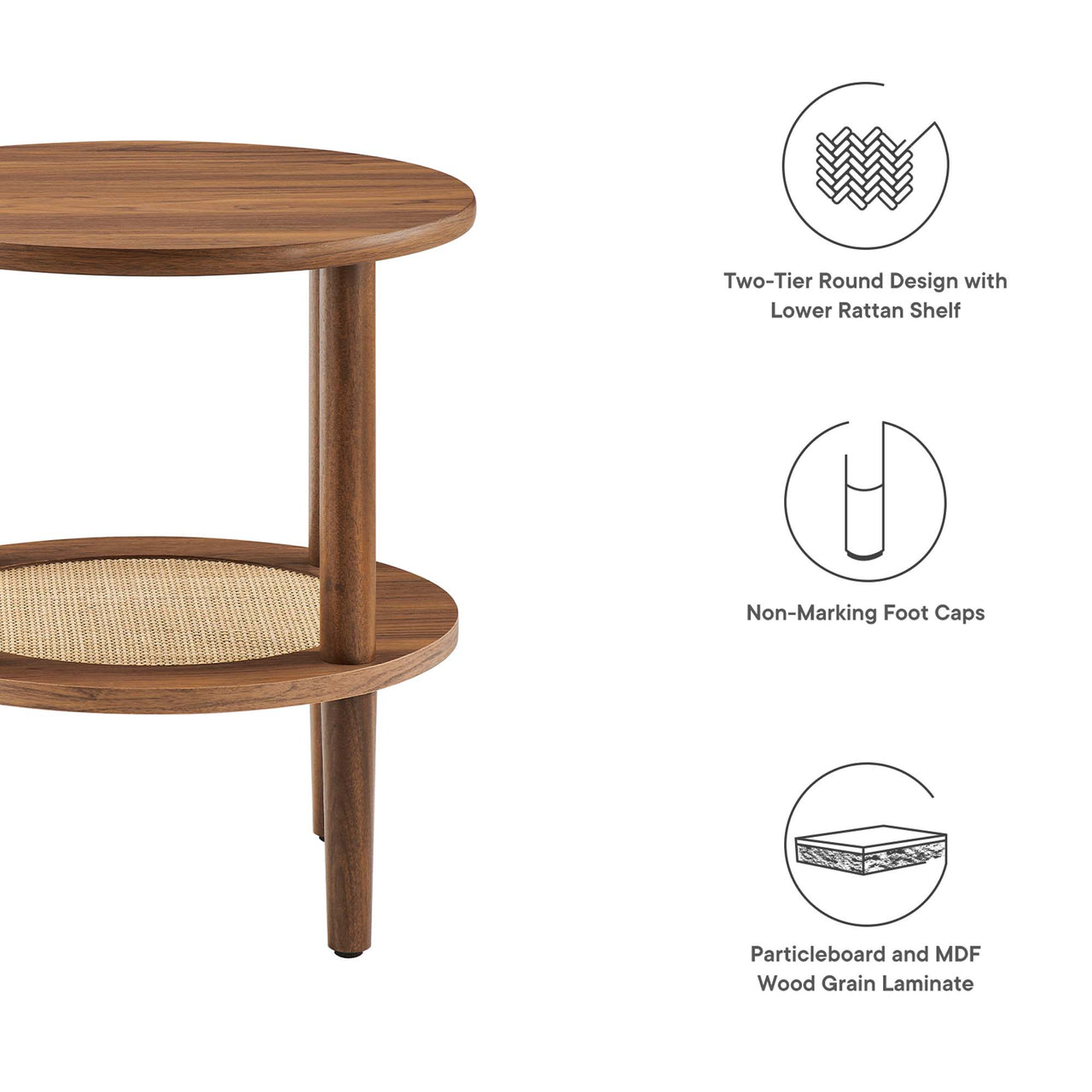 Elevea Round Side Table, Walnut
