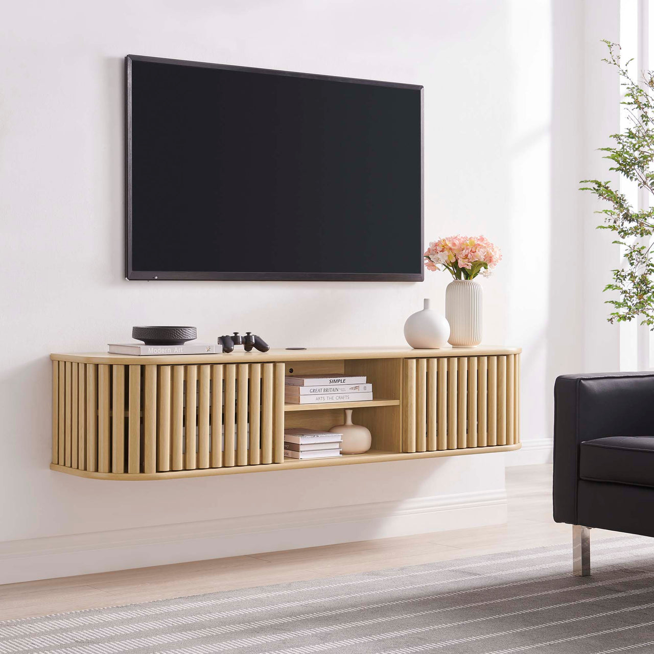 Strathen Wall Mounted TV Stand, Oak