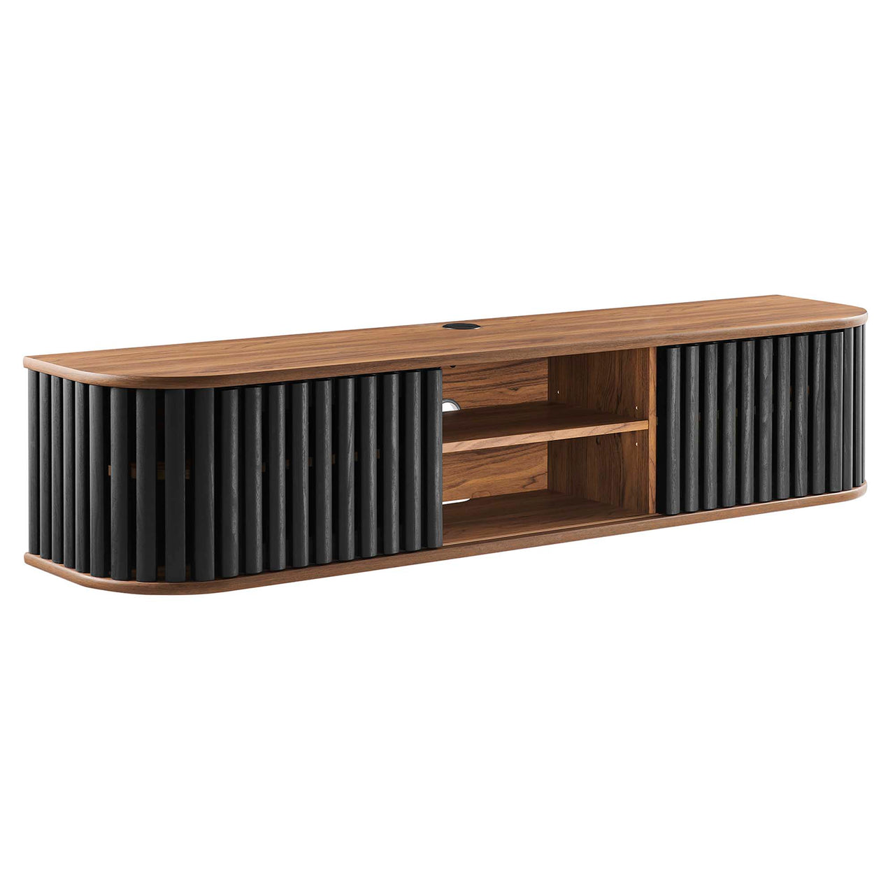 Strathen Wall Mounted TV Stand, Walnut & Black
