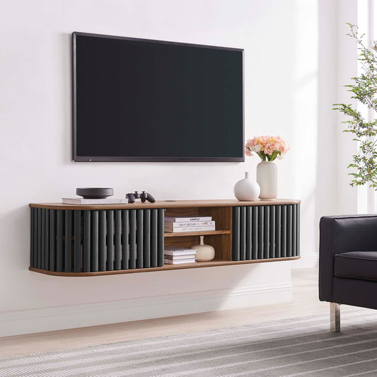 Strathen Wall Mounted TV Stand, Walnut & Black