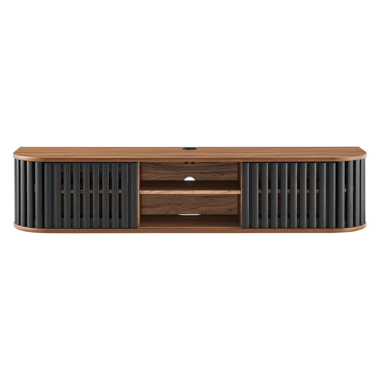 Strathen Wall Mounted TV Stand, Walnut & Black