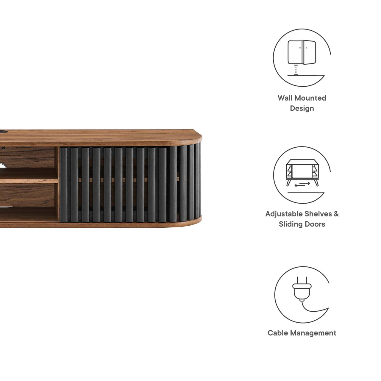 Strathen Wall Mounted TV Stand, Walnut & Black