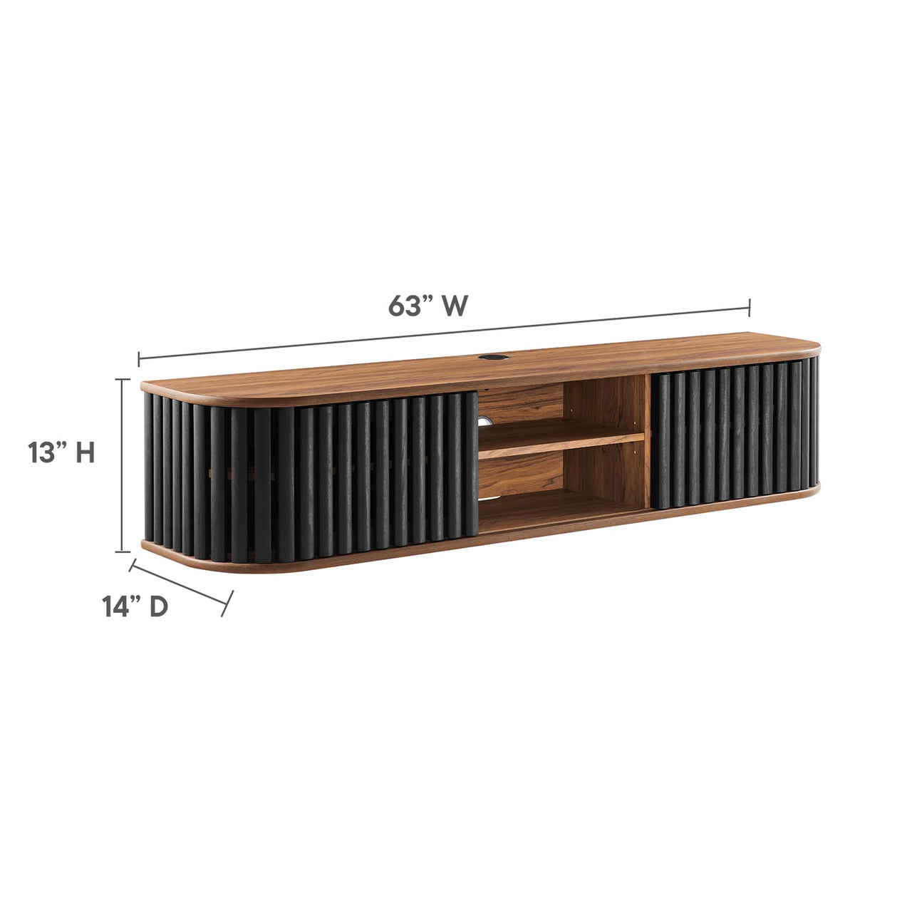 Strathen Wall Mounted TV Stand, Walnut & Black