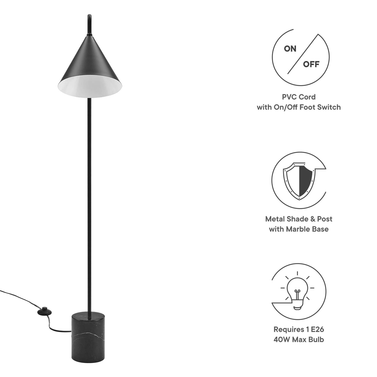 Spotlight Marble Base Floor Lamp, Black