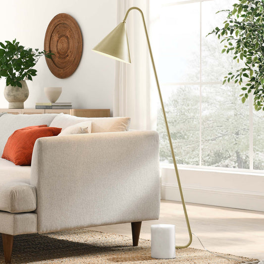 Spotlight Marble Base Floor Lamp, Satin Brass