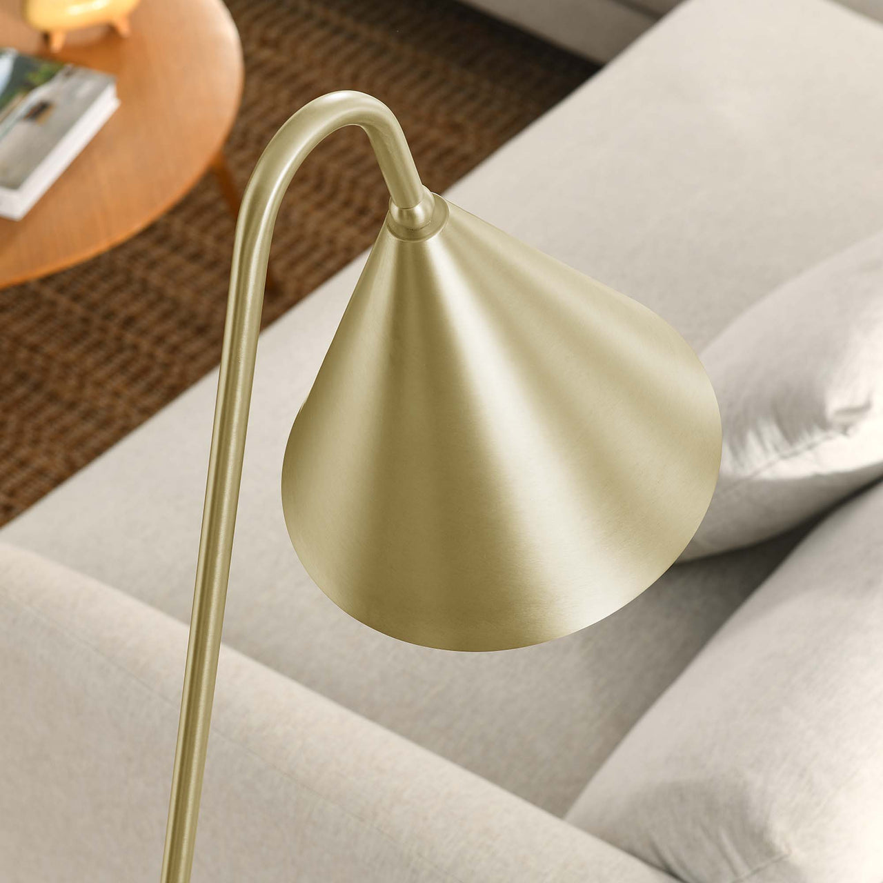 Spotlight Marble Base Floor Lamp, Satin Brass
