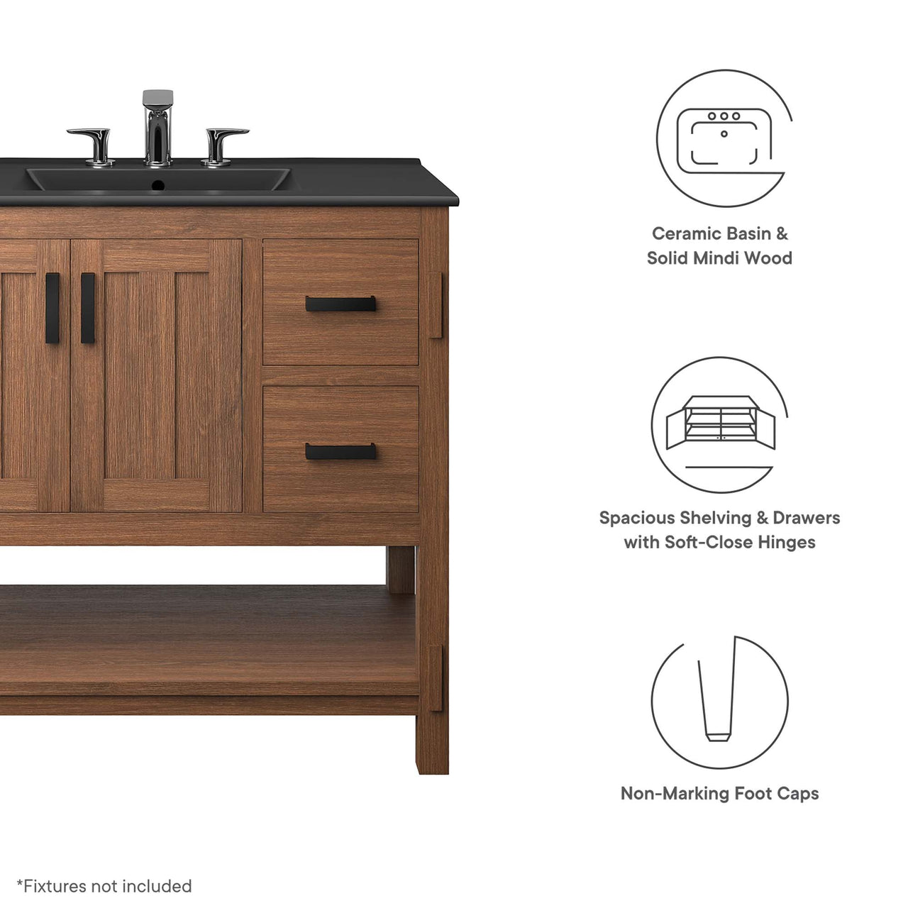 Ashville Vanity Unit, Large, Walnut & Black