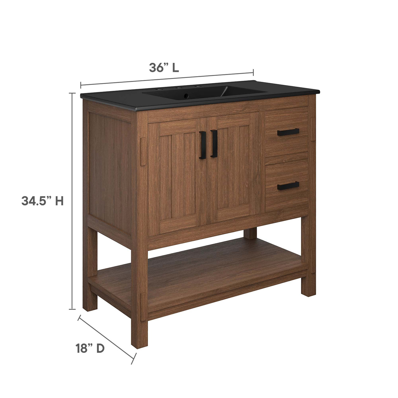 Ashville Vanity Unit, Large, Walnut & Black