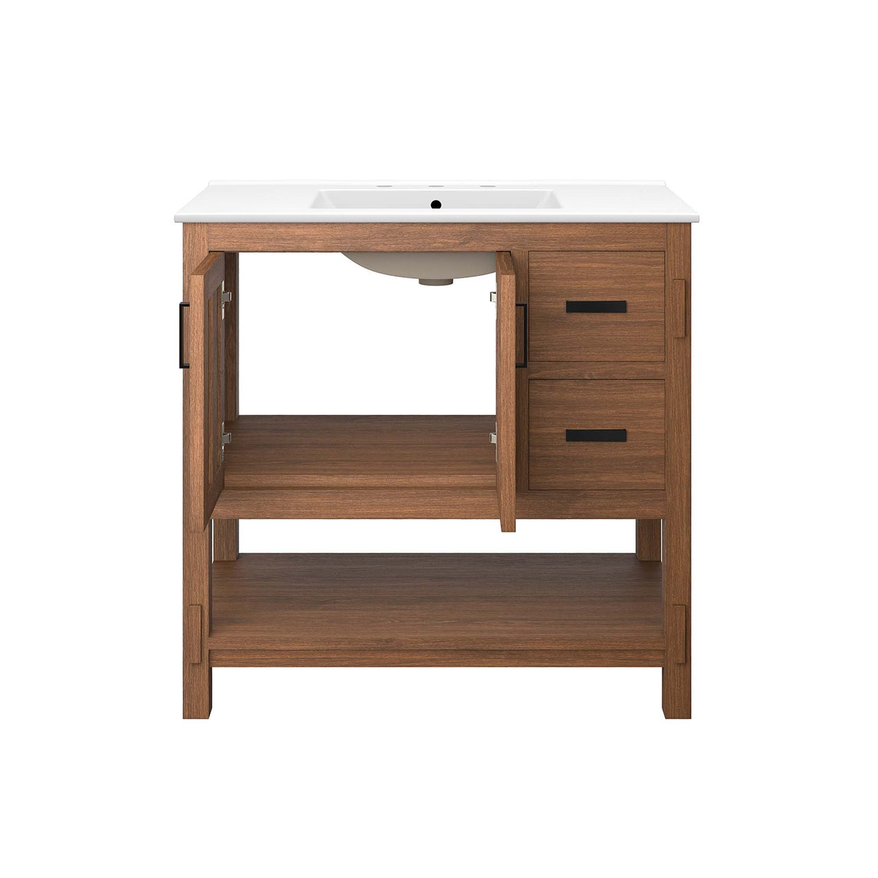 Ashville Vanity Unit, Large, Walnut & White