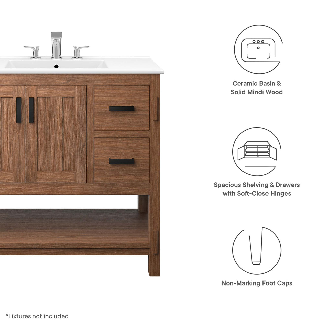 Ashville Vanity Unit, Large, Walnut & White