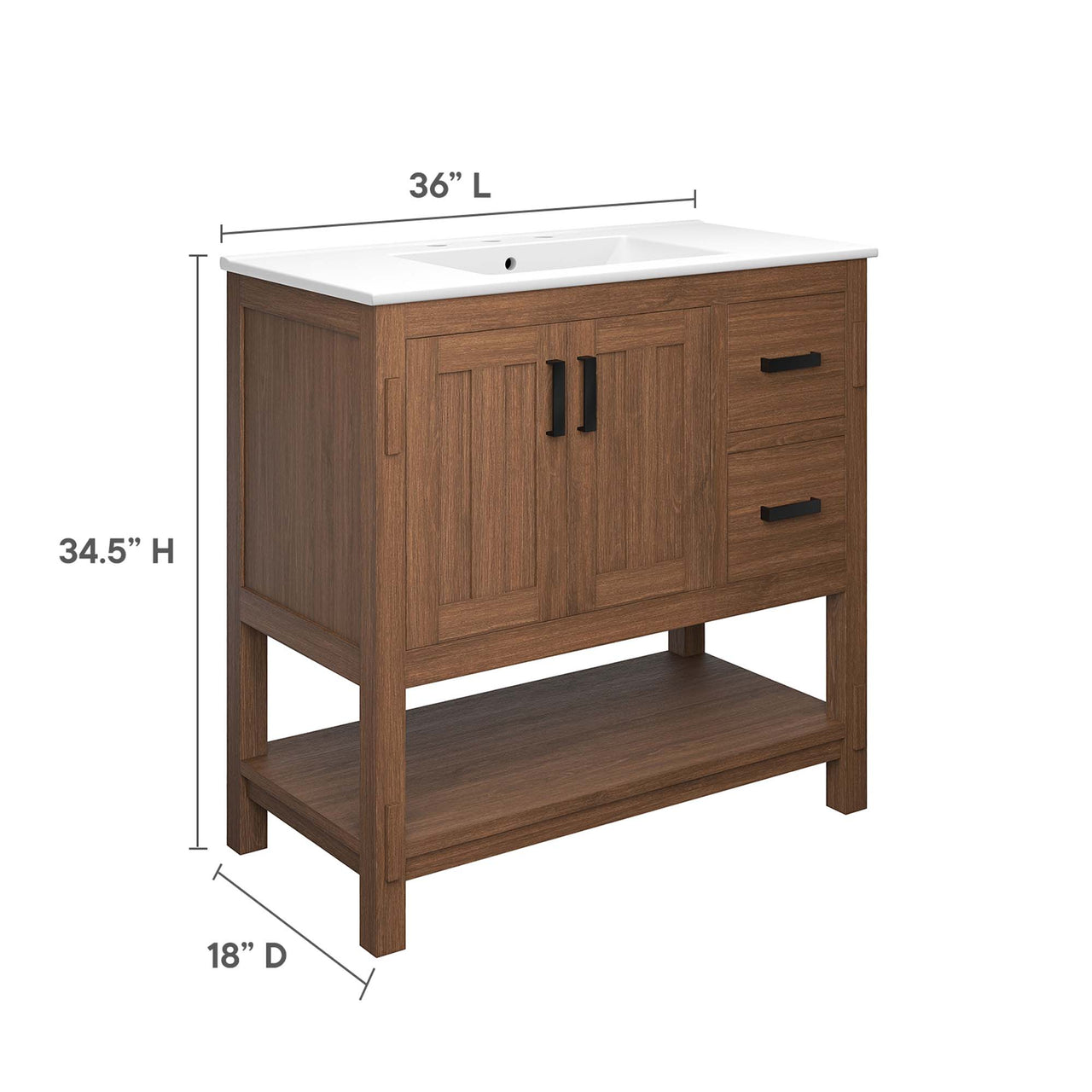 Ashville Vanity Unit, Large, Walnut & White