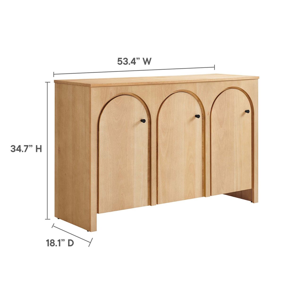Revina Arched 3-Door Credenza, Oak