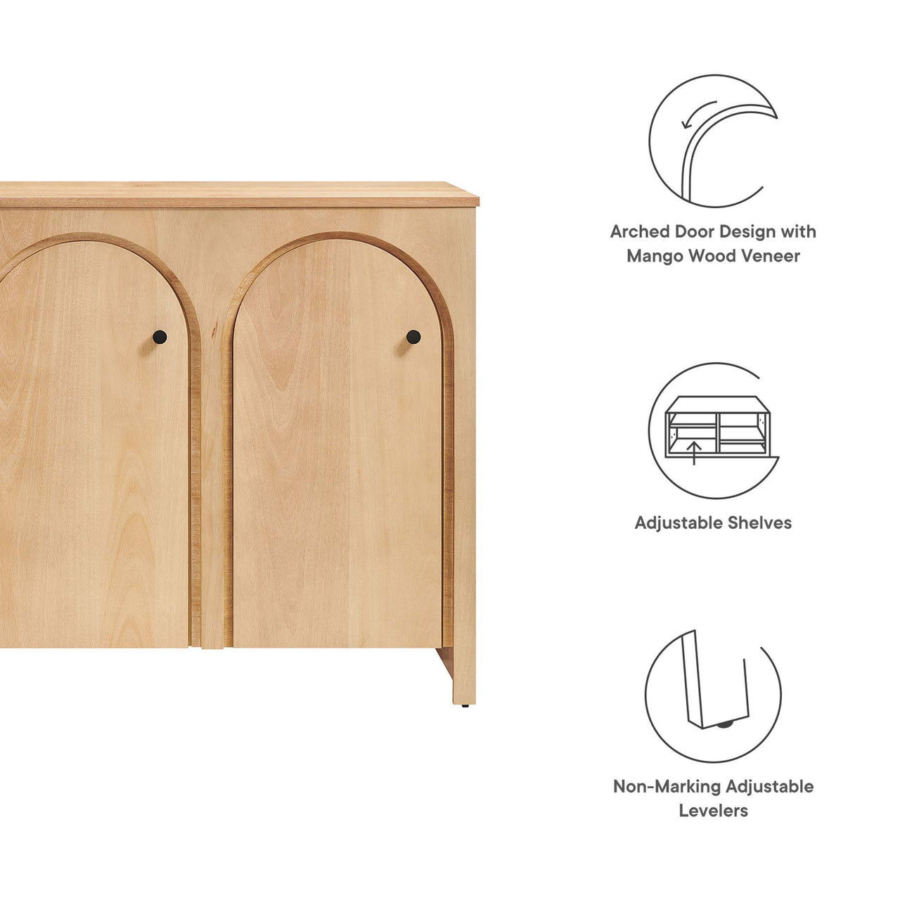 Revina Arched 3-Door Credenza, Oak