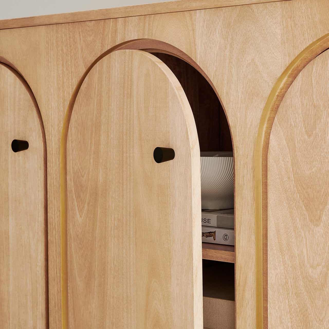 Revina Arched 3-Door Credenza, Oak
