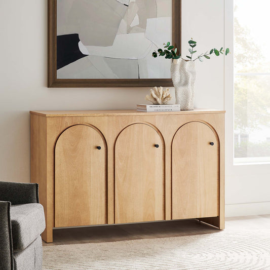 Revina Arched 3-Door Credenza, Oak