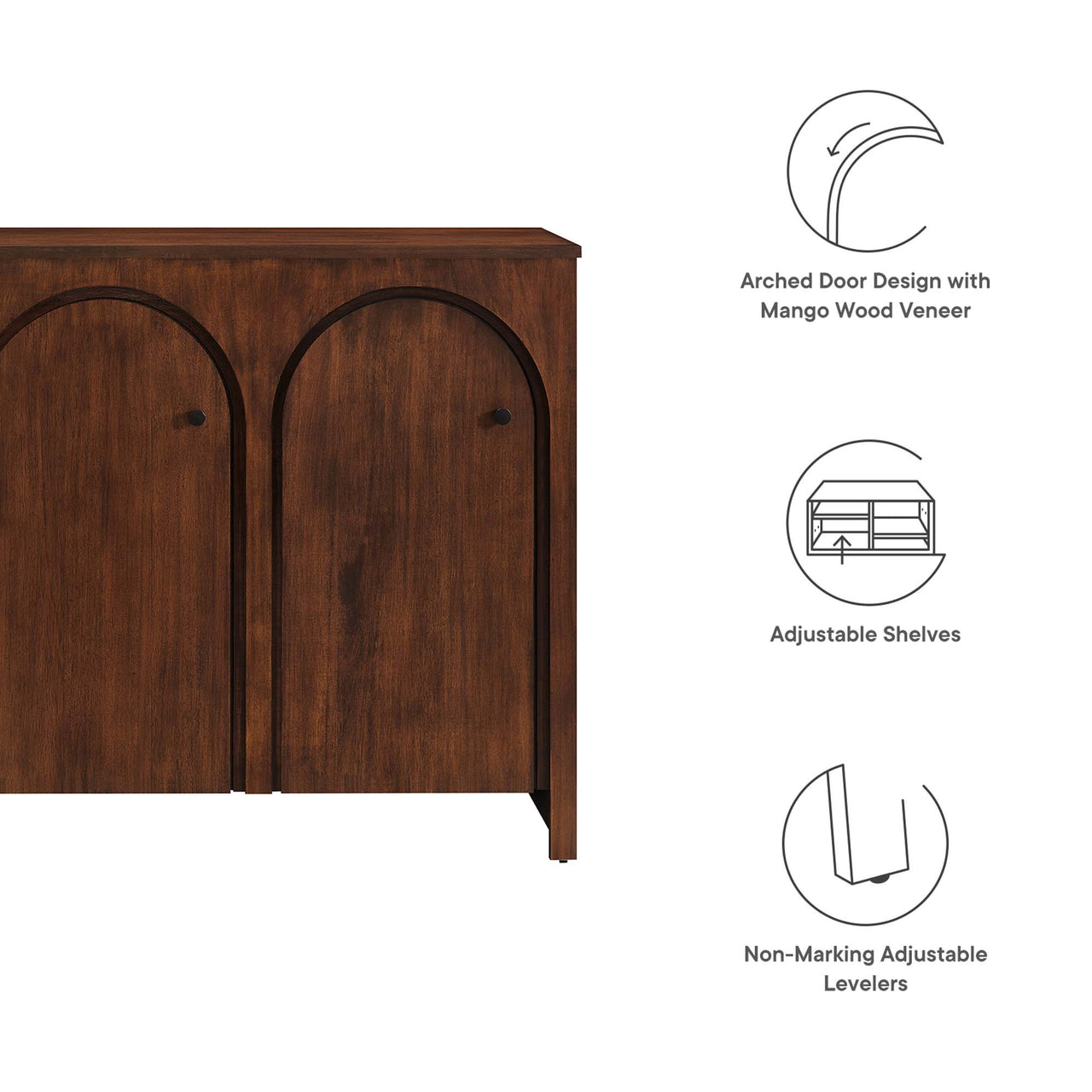 Revina Arched 3-Door Credenza, Walnut