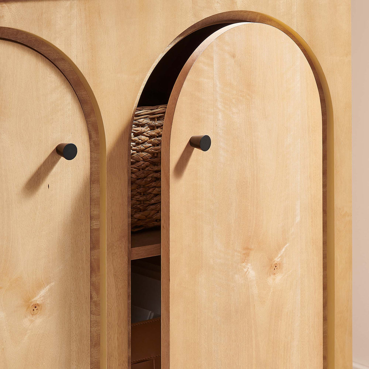 Revina Arched 2-Door Organization Console, Oak