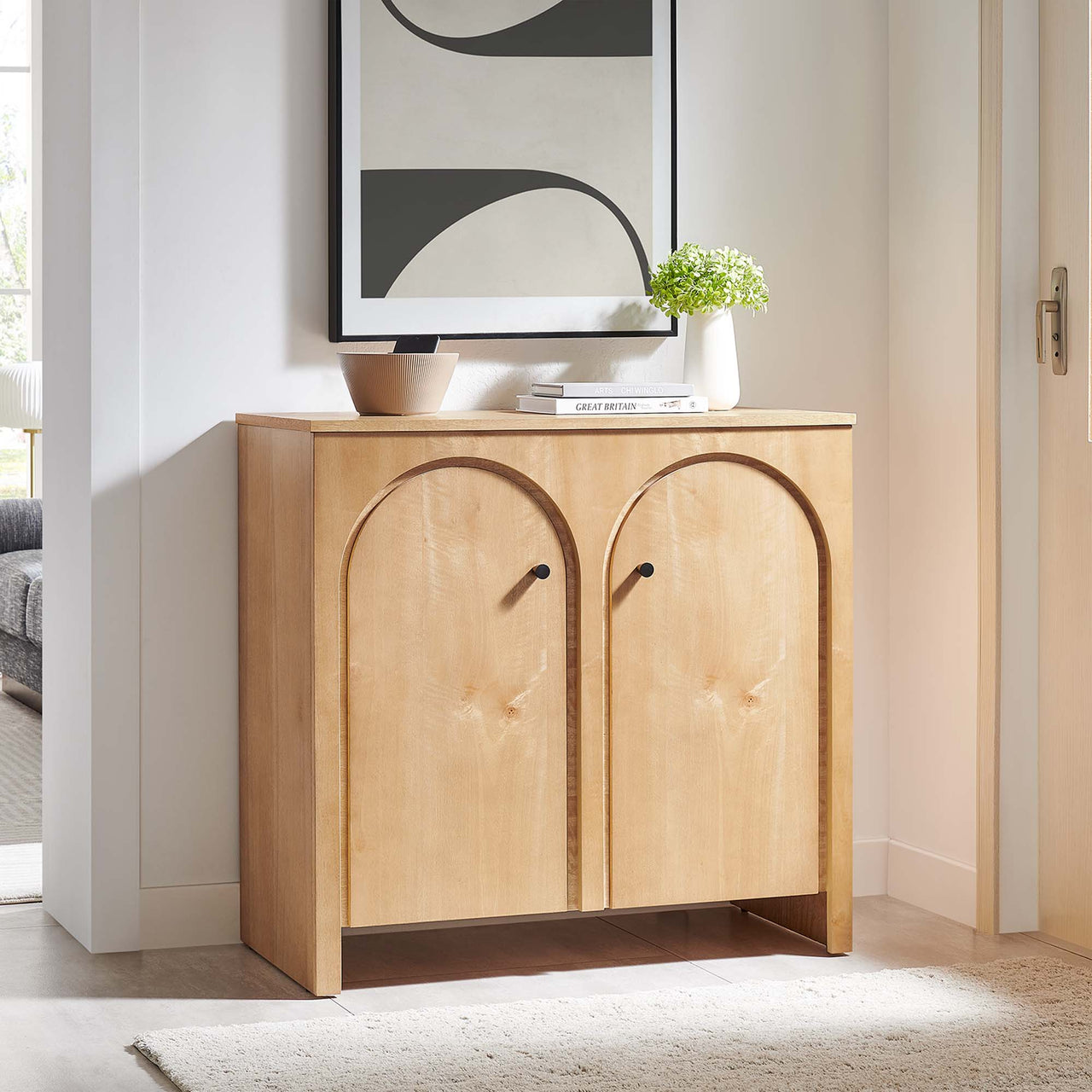 Revina Arched 2-Door Organization Console, Oak