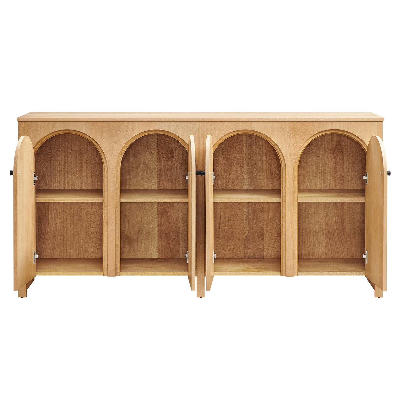 Revina Arched Wood Grain 4-Door Credenza, Oak