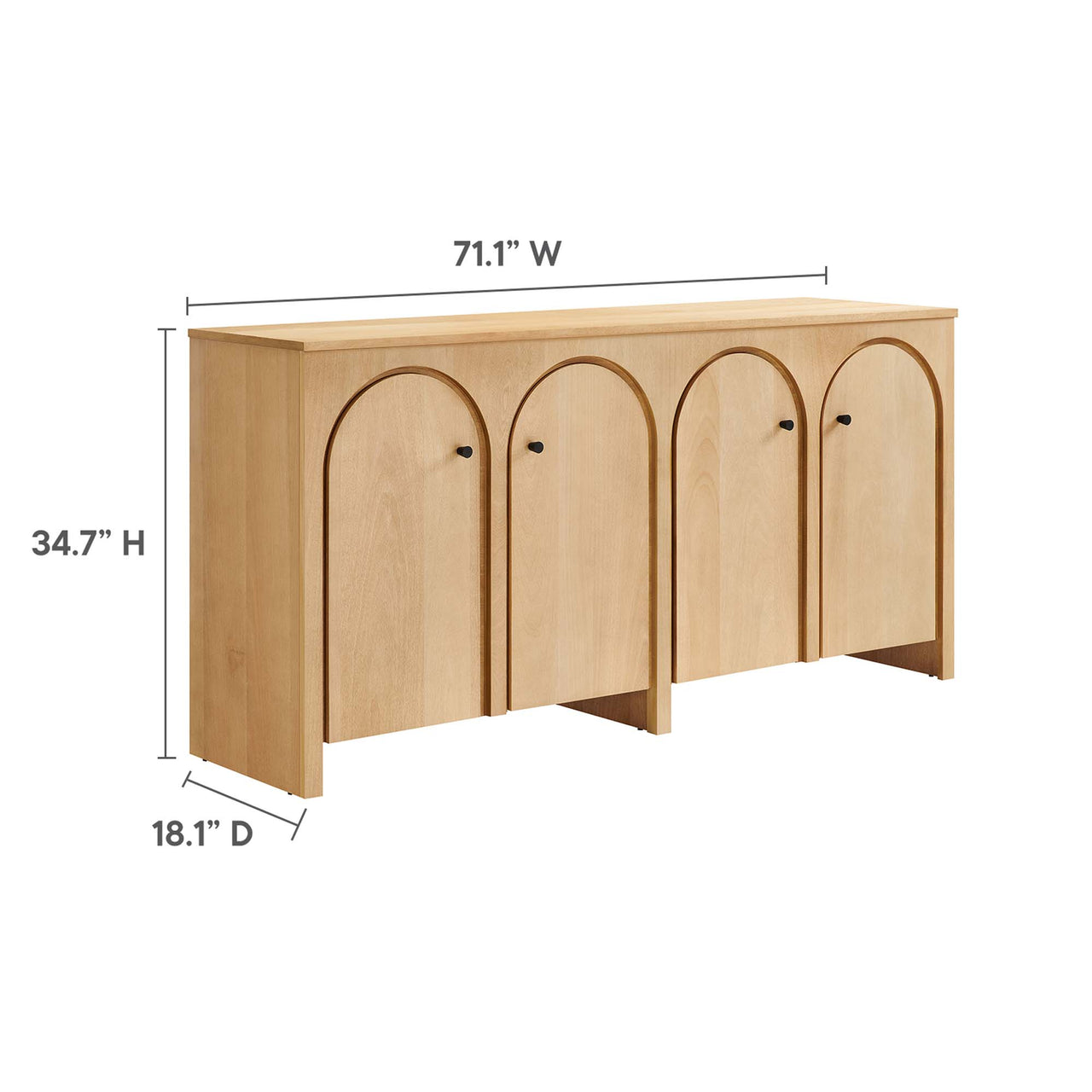 Revina Arched Wood Grain 4-Door Credenza, Oak