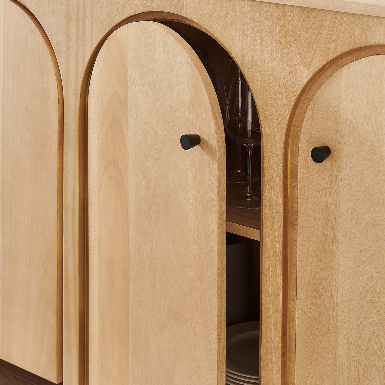 Revina Arched Wood Grain 4-Door Credenza, Oak