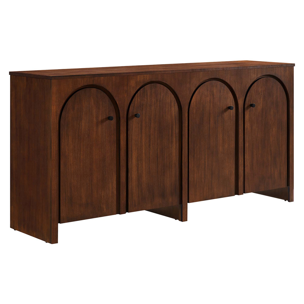 Revina Arched Wood Grain 4-Door Credenza, Walnut