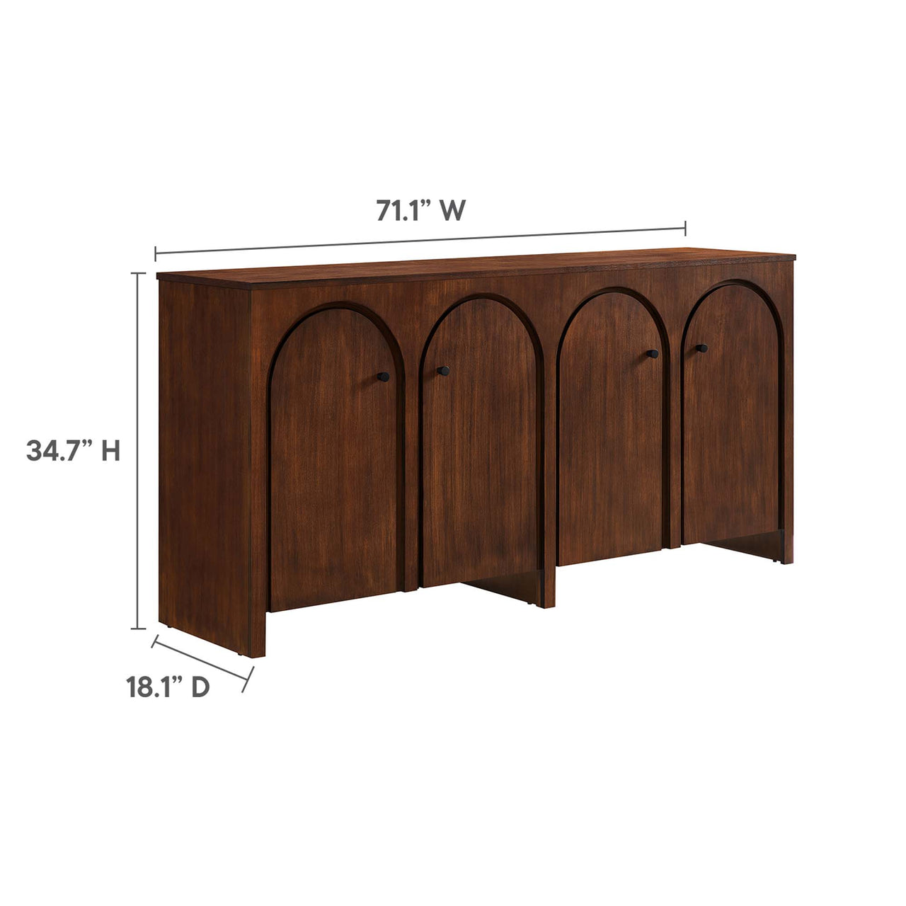 Revina Arched Wood Grain 4-Door Credenza, Walnut