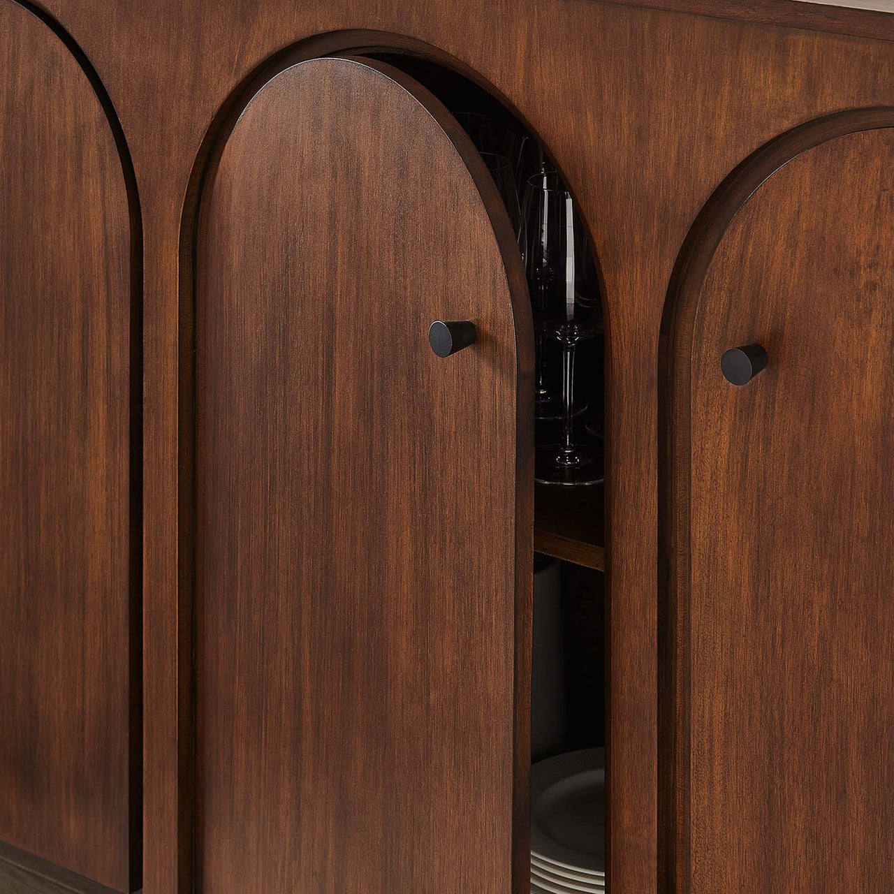 Revina Arched Wood Grain 4-Door Credenza, Walnut