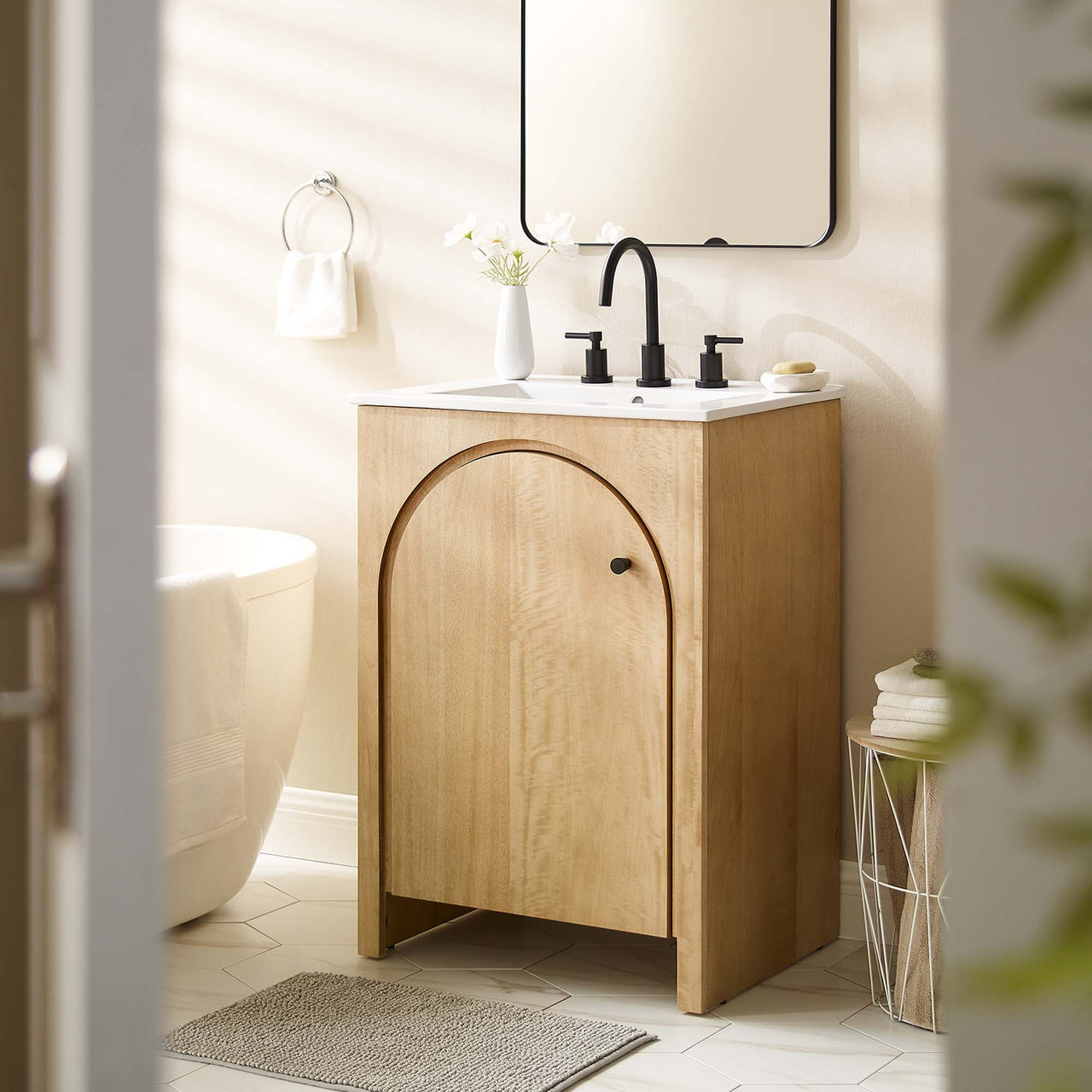 Revina Arched Vanity Base with Storage, Small, Oak