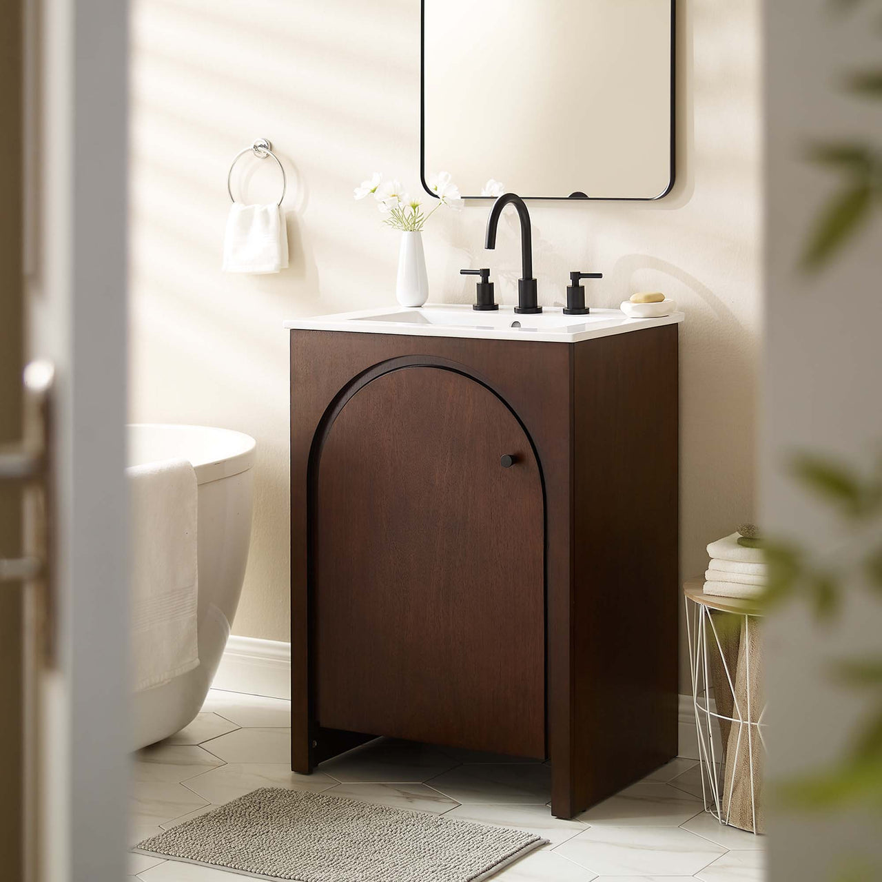 Revina Arched Vanity Base with Storage, Small, Walnut
