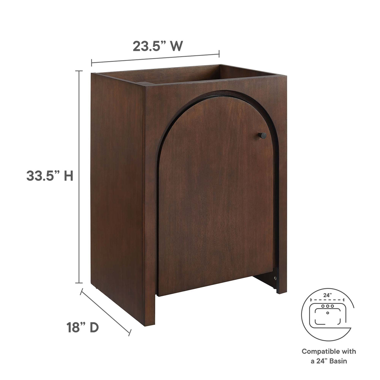 Revina Arched Vanity Base with Storage, Small, Walnut