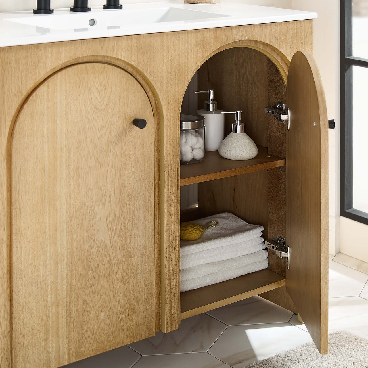 Revina Arched Vanity Base with Storage, Large, Oak