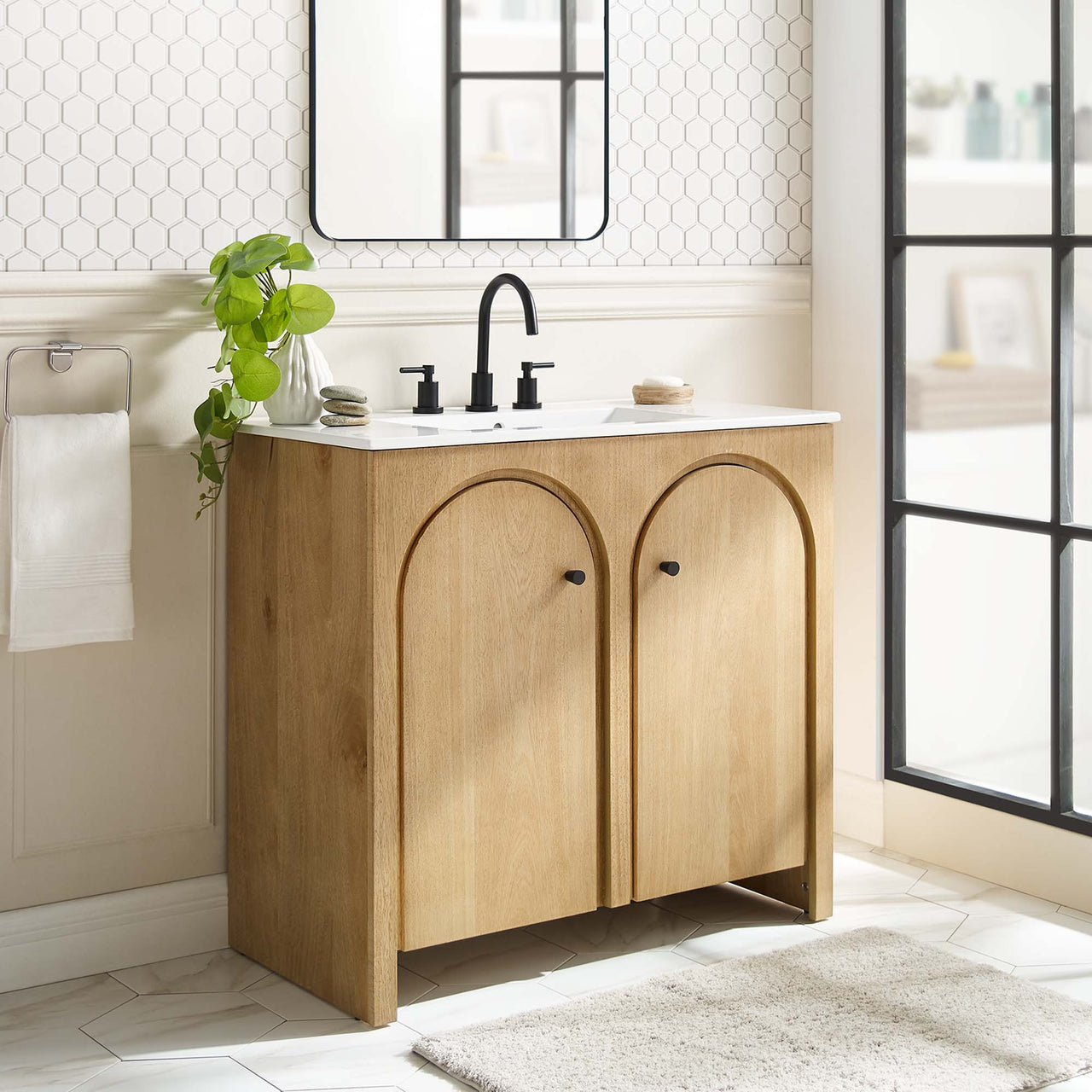Revina Arched Vanity Base with Storage, Large, Oak