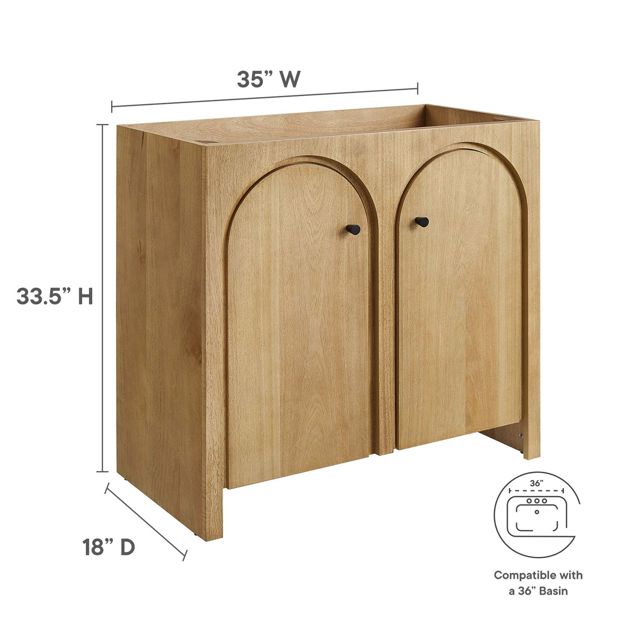Revina Arched Vanity Base with Storage, Large, Oak