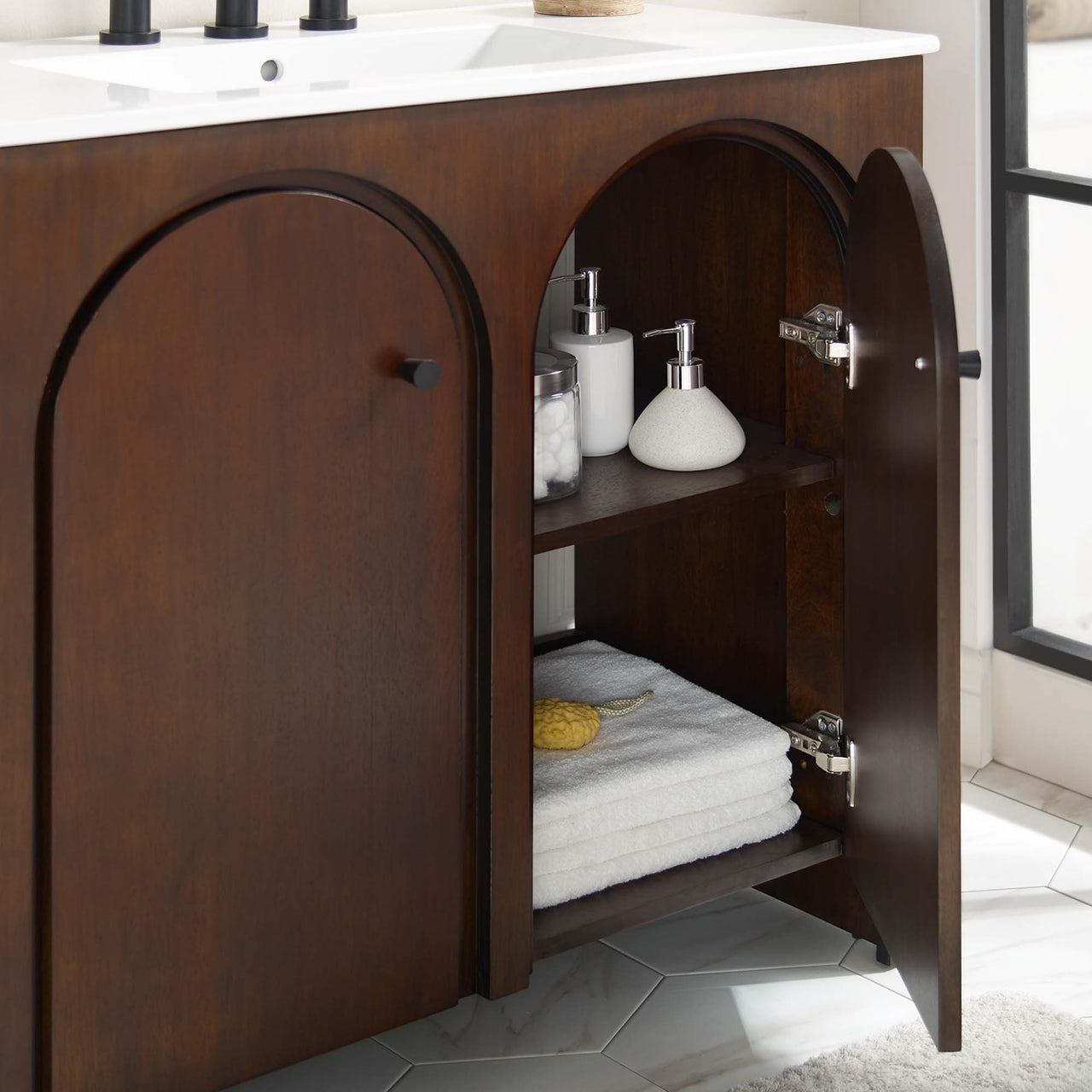 Revina Arched Vanity Base with Storage, Large, Walnut