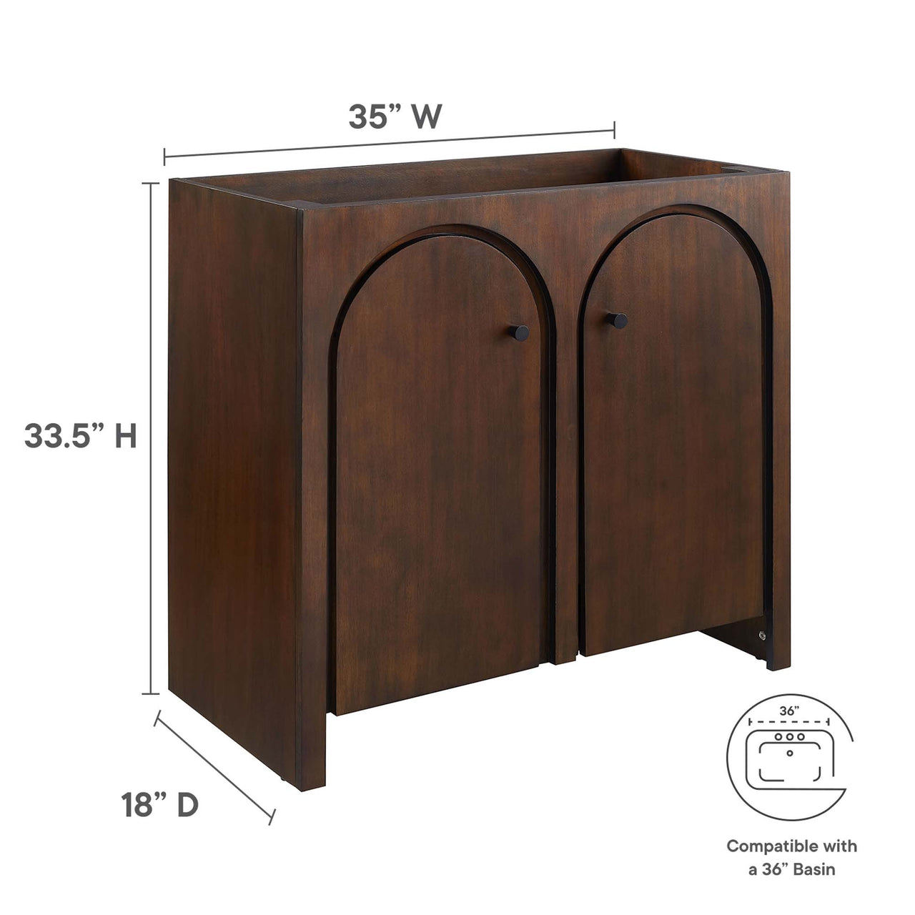 Revina Arched Vanity Base with Storage, Large, Walnut