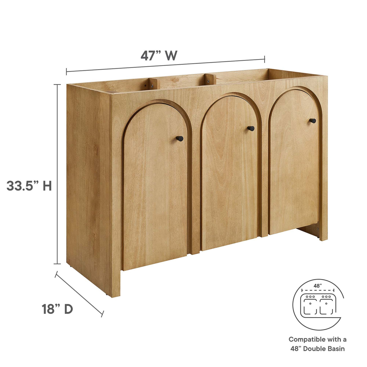 Revina Arched Vanity Base with Storage, Extra Large, Oak
