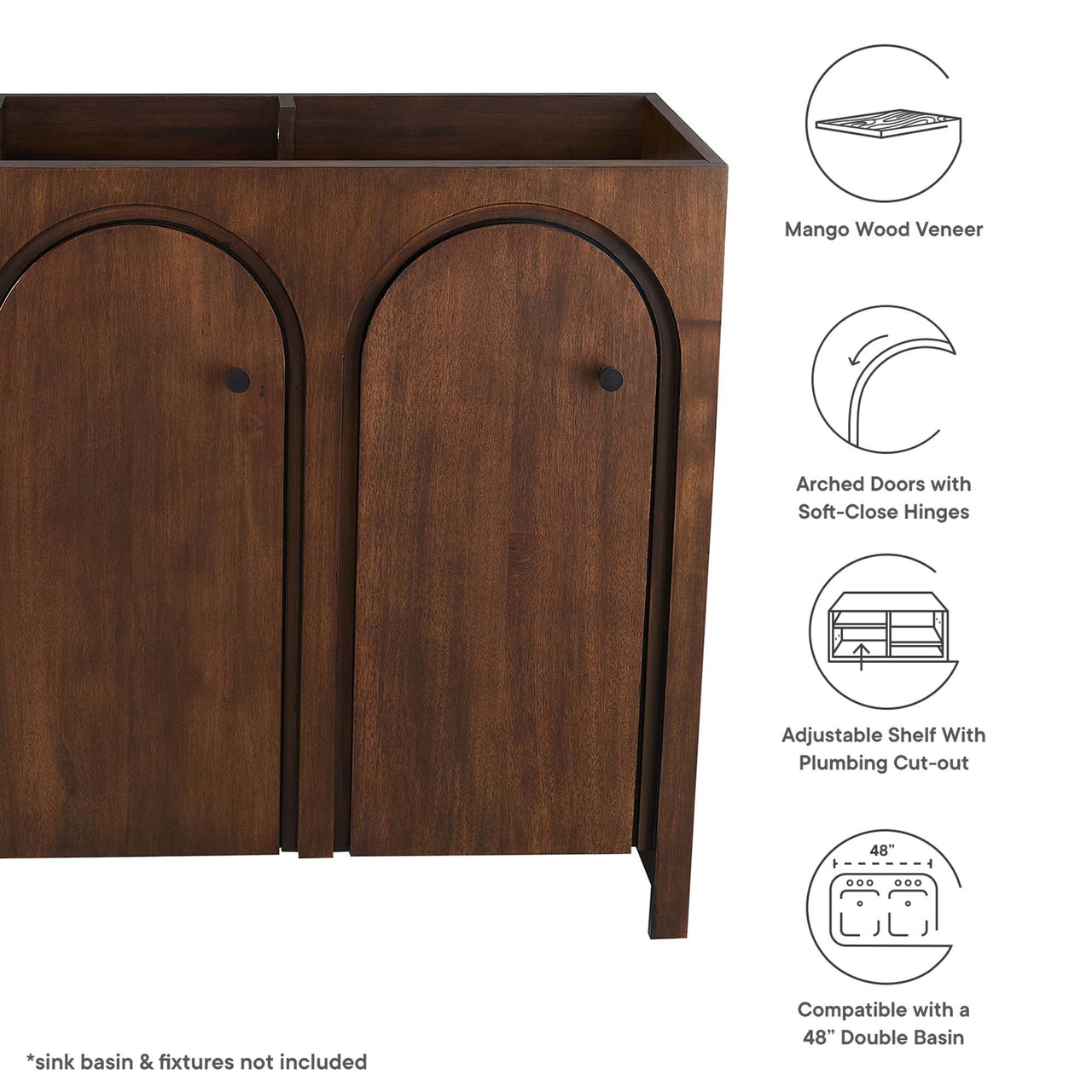 Revina Arched Vanity Base with Storage, Extra Large, Walnut