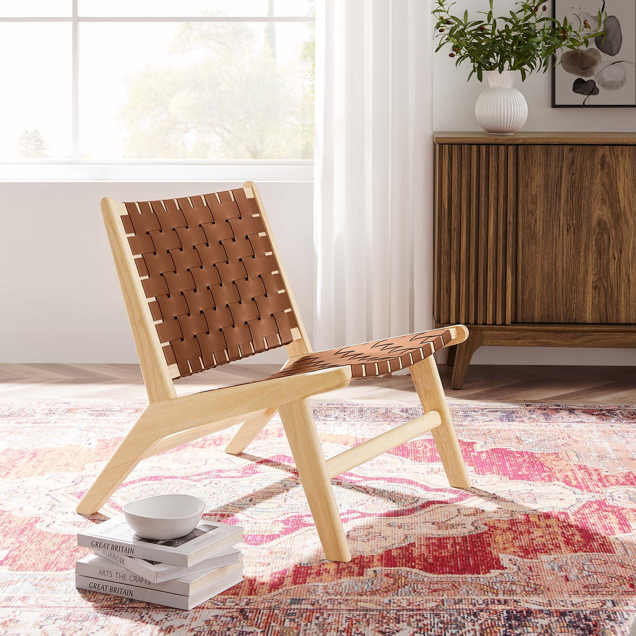 Hunter Lounge Chair, Natural Wood & Brown