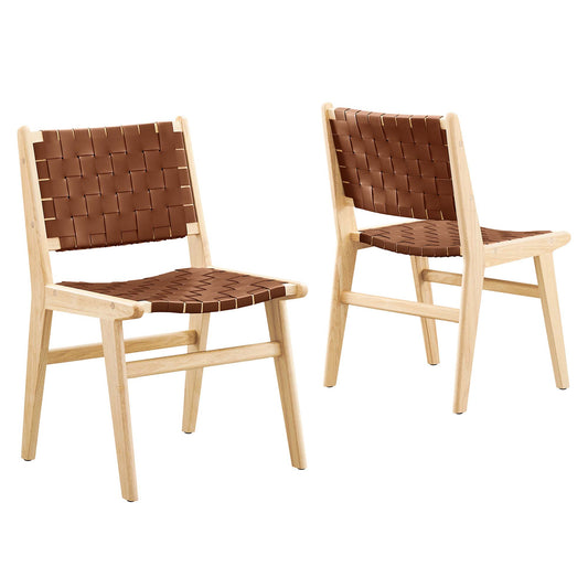Hunter Dining Chair Set of 2, Natural Wood & Brown