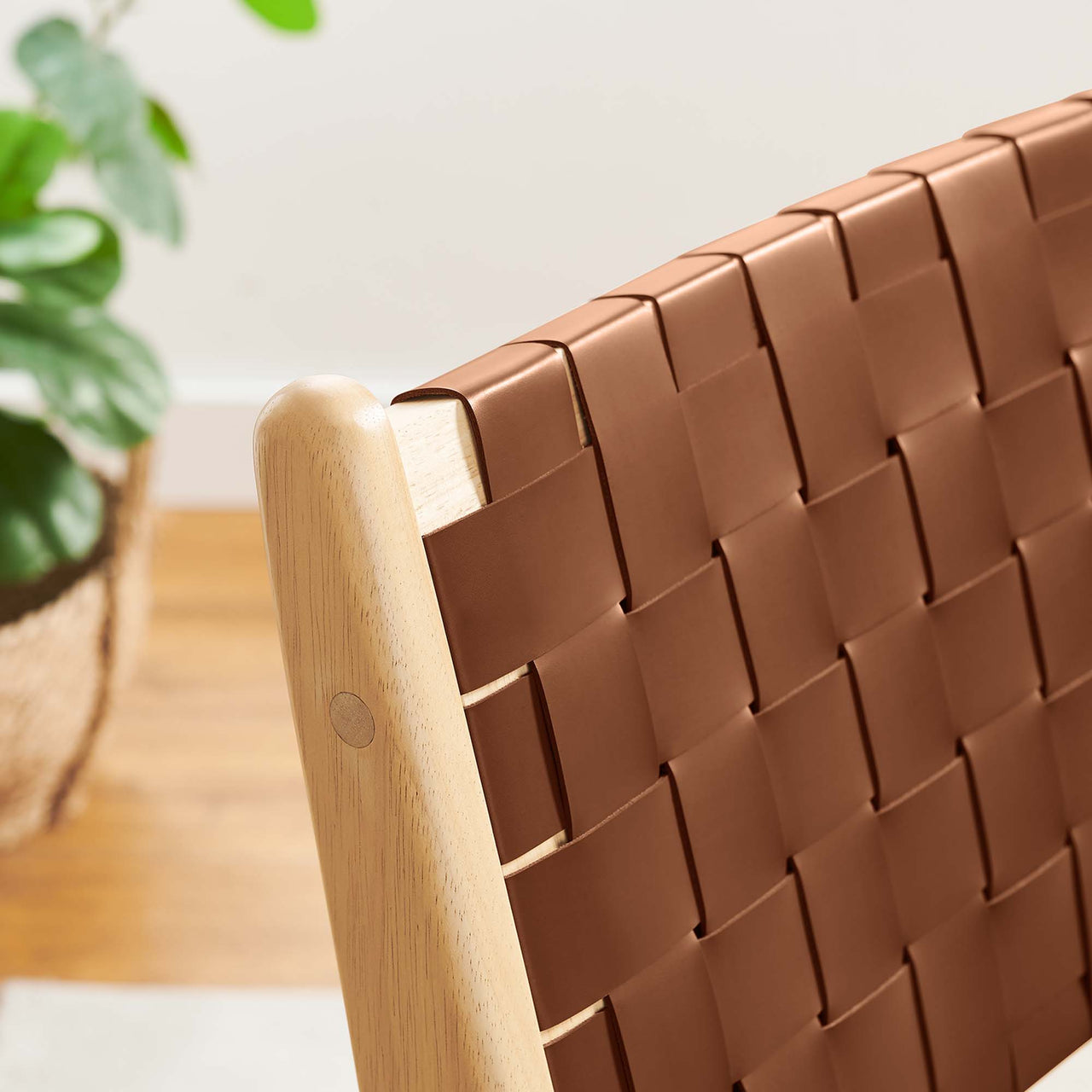 Hunter Dining Chair Set of 2, Natural Wood & Brown