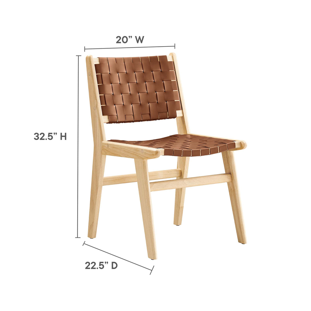 Hunter Dining Chair Set of 2, Natural Wood & Brown