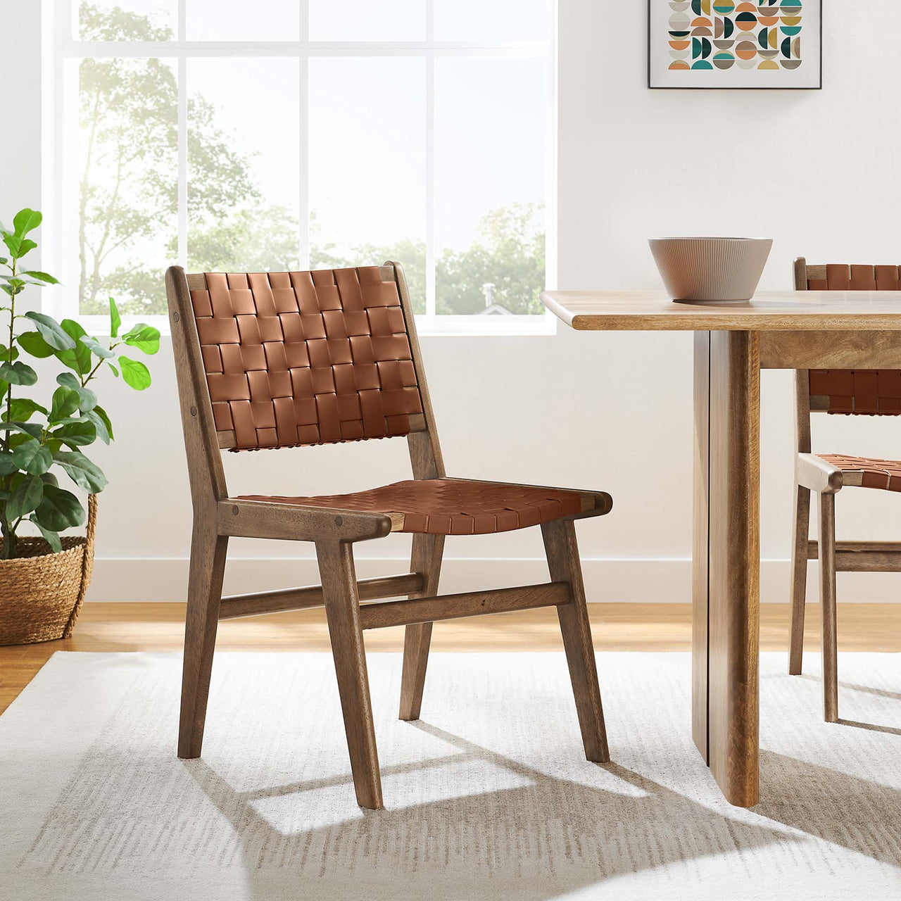 Hunter Dining Chair Set of 2, Walnut & Brown